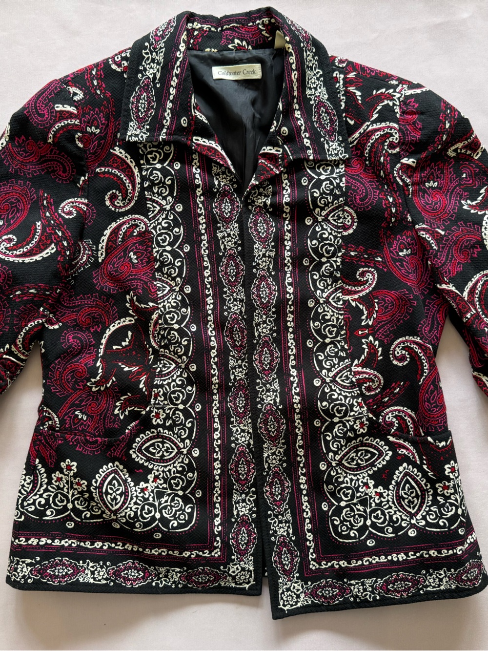 Coldwater Creek Black, Wine & Cream Paisley Blazer